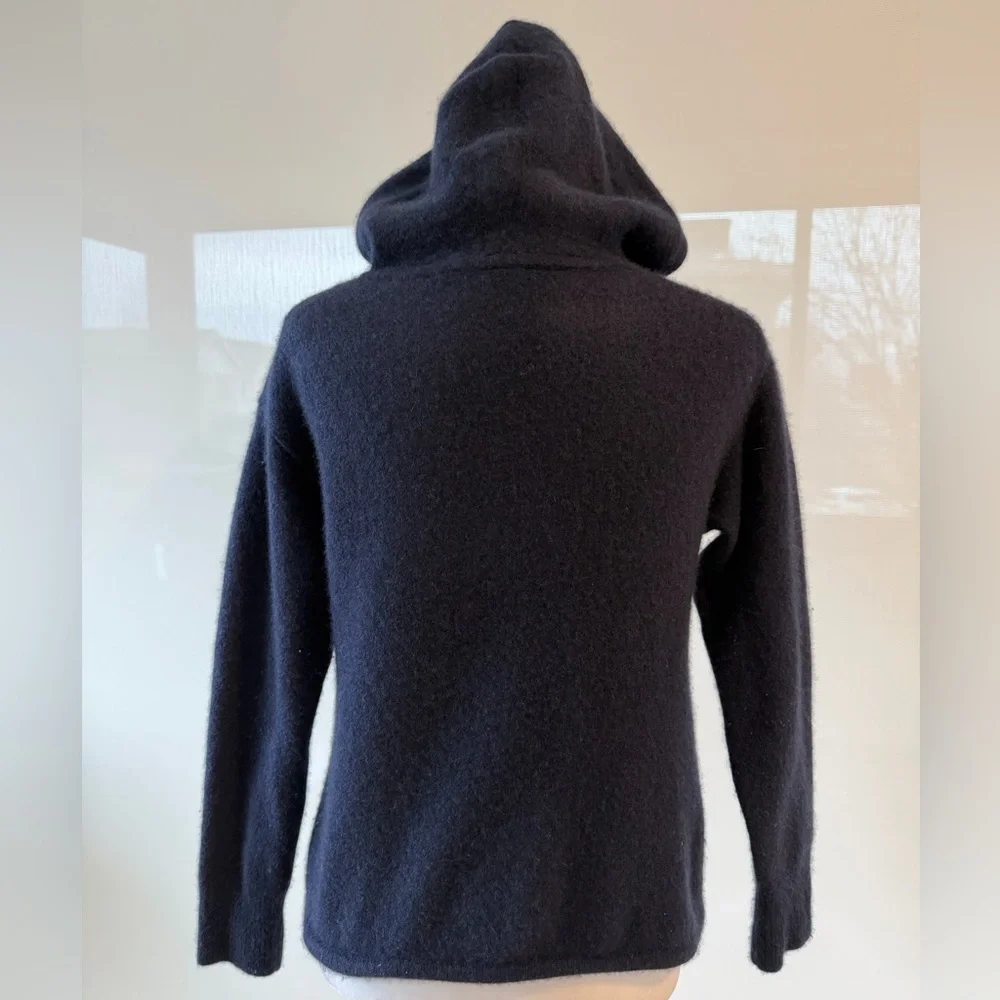 Theory Deep Navy V-Neck Cashmere Sweater Relaxed Hoodie - Picture 6 of 15